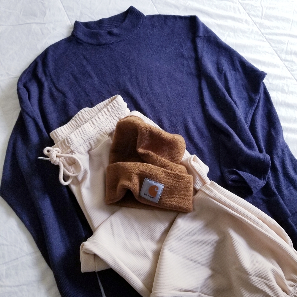 Navy Mock Neck Sweater ◇ Oversized